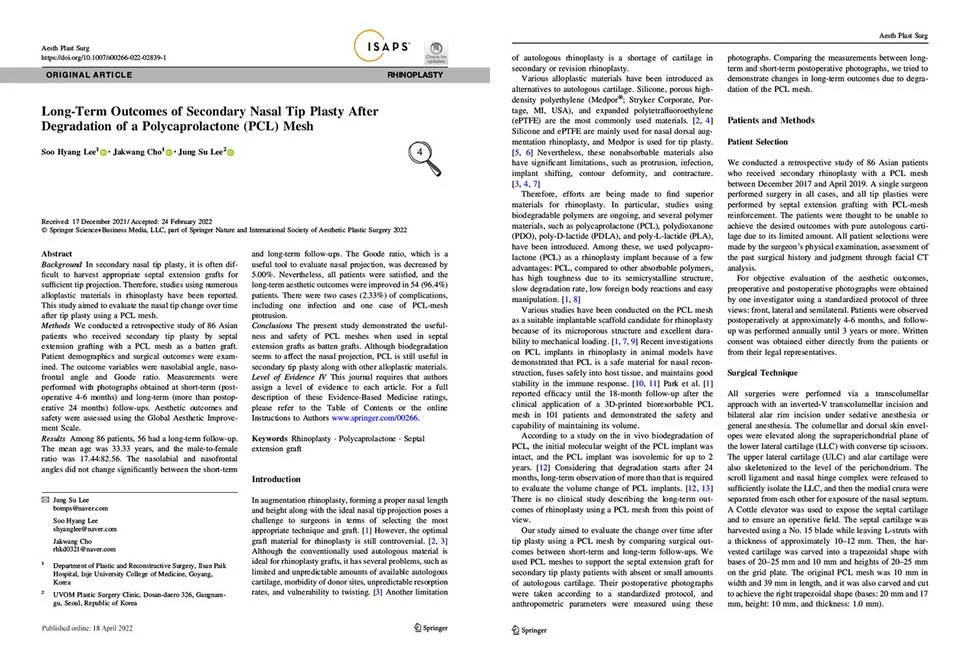 Long-term follow-up of nasal tip changes after PCL mesh degradation — source material